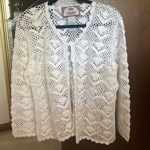 White crochet open front size L